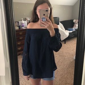 Off shoulder navy top